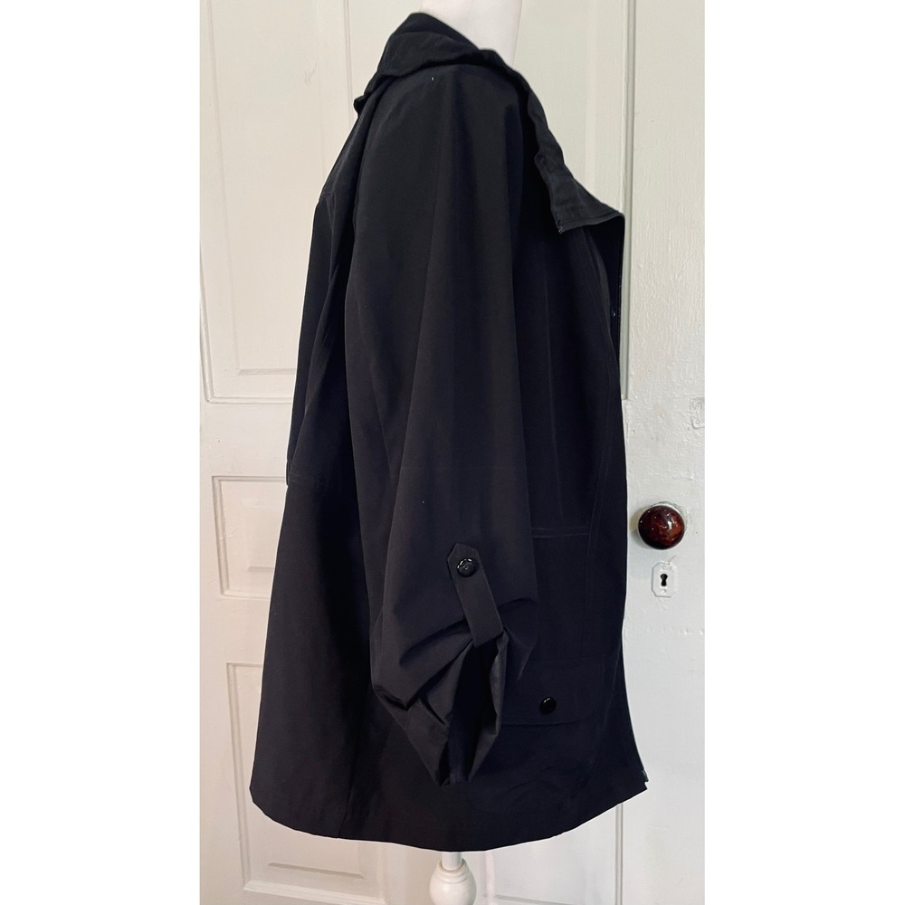 Laura Ashley Plus 2X Black Lightweight Jacket Zipper Pockets Roll Tab Sleeve - Picture 3 of 8
